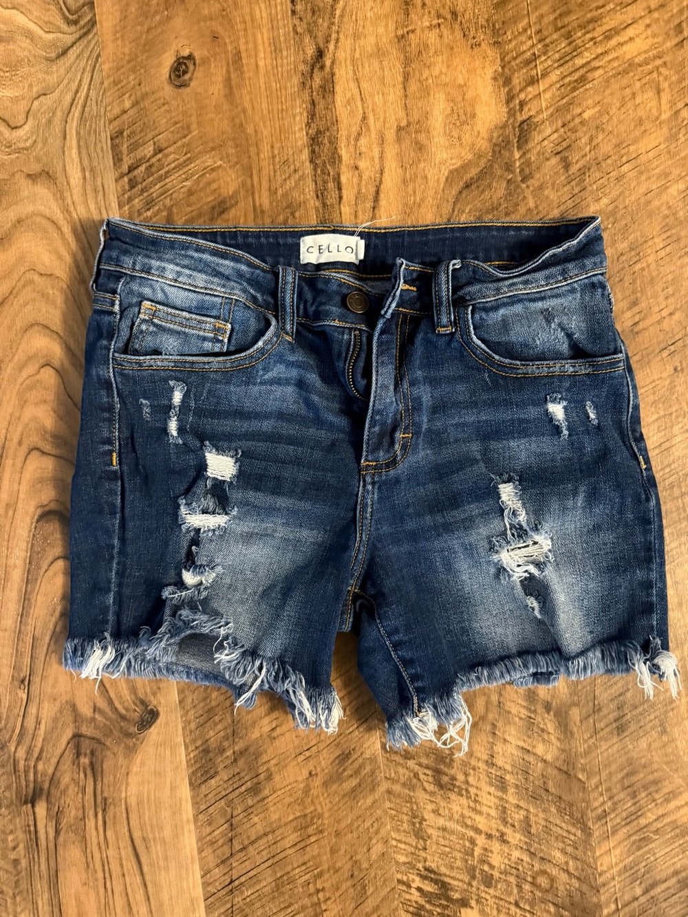 Cello Dark Blue Ripped Denim Shorts